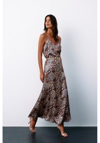 Resim Sateen Leopar Desenli Saten Etek - Kahve-135159 Kahve 