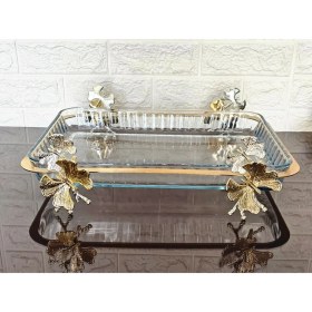 Resim Atabey Home Ikili Büyük Borcam Set Dikdörtgen 42CM ve Oval 38 cm Kelebek Gold Standlı 