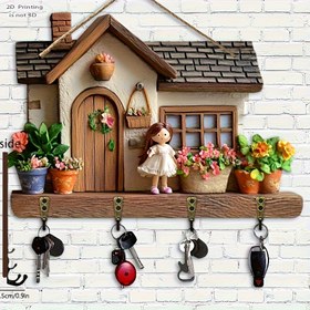 Resim 2D Düz, 1 adet, Sevimli Villa Ahşap Çok Fonksiyonlu Ev Anahtar Askısı (29.97cm X 22.86cm) Dört Metal saç tokası ile - Duvar Asılı Dekorasyon, Veranda Dekorasyonu, Oda Dekorasyonu, Villa Dekorasyonu, Dört Mevsim Ev Dekorasyonu 