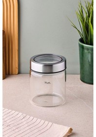 Resim Cassetto 700 Ml Paslanmaz Çelik Kapaklı Borosilikat Cam Kavanoz 10x12 Cm Seffaf Şeffaf 