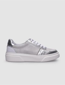 Resim Cabani %100 Hakiki Deri Beyaz - Gri Kadın Sneaker 