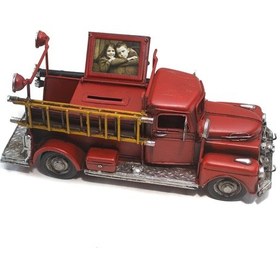 Resim Metal İtfaiye Dekoratif Araba Kumbaralı Fotoğraf Çerçeveli 