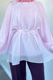 Resim İç Astarlı Salaş Tesettür Bluz Pembe TZL-P-00022190 