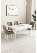 Resim Mabel Beyaz Desen 80x132 Mdf Açılabilir Mutfak Masası Takımı 4 Adet Sandalye Cappucino 