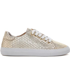 Resim Kadın Altın Deri Baskılı Sneaker 
