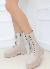 Resim pazarella Caxa Bej Cilt Bağcıklı Bot 