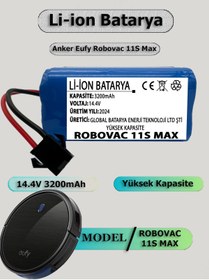 Resim GLOBAL BATARYA Anker Eufy Robovac 11s Max Akıllı Robot Süpürge Bataryası 14.4v 3200mah Pil (YÜKSEK KAPASİTE) 