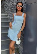 Resim Kare Yaka Mini Elbise 2903 Mavi 