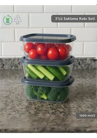 Resim Jet's Home 3'lü Saklama Kabı Seti Kare Erzak Kabı Bpa Free Derin Dondurucu İçin Uygun 1500 Ml Şeffaf 