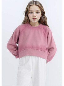 Resim Defacto Relax Fit Bisiklet Yaka Crop Basic Düz Sweatshirt Kız Çocuk D6994A824WN Bordo 