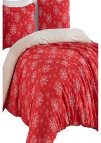 Resim More Home Tek Kişilik Yorgan Kılıfı + Yastık Kılıfı Kar Tanesi Kırmızı Bej Kombin 