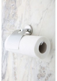Resim MultiStore Krom Paslanmaz Kapaklı Kağıt Rulo Havluluk, Peçetelik Banyo Askısı Gri 