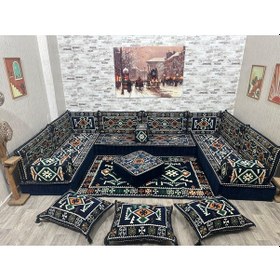 Resim Coton Şark Köşesi Otantik Desenli Lüks Minder Takımı Konsept Lacivert 