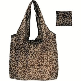 Resim Şık Leopar Desenli Tekrar Kullanılabilir El Çantası - Dayanıklı Polyester, Hafif ve Katlanabilir, Geniş Depolama Bölümü ile, Alışveriş, Seyahat ve Günlük Kullanım için Mükemmel, 18,1X13,8 İnç, Günlük El Çantası | Hayvan Desenli Çanta | Hafif Çanta 