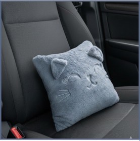 Resim Kedi Nakış Desenli Pelüş Seyahat Yastığı Araç Uçak Otobüs İçin Yumuşak Konforlu Kırlent 30x35 Cm Gri 