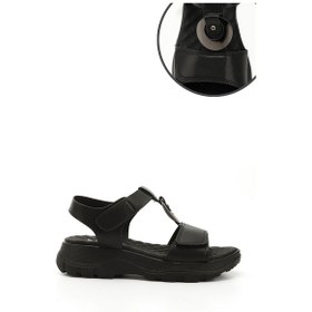 Resim Gönderi R Siyah Cırt Bantlı Dolgu Topuk Toka Detaylı Comfort Sandalet Siyah 