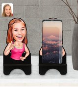 Resim Bk Gift Kişiye Özel Abla Karikatürlü Ahşap Biblo Telefon Standı-1 