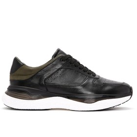 Resim Men's Black Lace-up Thick-Sole Leather Casual Sneaker 
