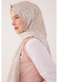 Resim Mirsoy Scarf Zikzak Desen Parlak Jakar Şal - Bej Bej 