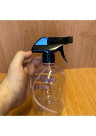 Resim 500 Ml Siyah Tetik Spreyli Şeffaf Tombul Plastik Şişe , 500 Cc Spreyli Plastik Şişe X 4 Adet 