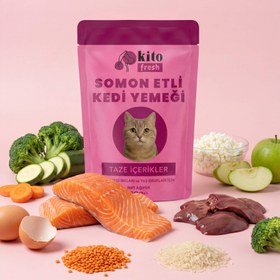 Resim Kuzu Etli Yetişkin Kedi Maması 2 Kg + 8 Adet Kito Fresh Somon Etli %100 Taze İçerikli Mama 