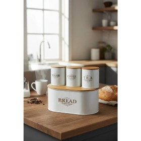 Resim Evstyle Bambu Kapaklı Metal Ekmeklik ve Kavanoz Seti 