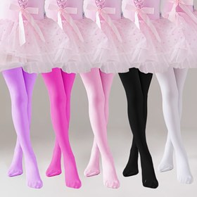 Resim 5'li Paket Kız Çocuk Kadife Dans Taytları - Elastik Bel Bandı & Kabartmalı Manşetler ile Yumuşak Esnek Bale Çorapları, Çok Renkli (Pembe, Mor, Siyah, Beyaz, Lavanta) Bale, Günlük Kıyafetler ve İlkbahar/Sonbahar Giyimi için - Sadece Elde Yıkama 