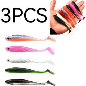 Resim 3 adet Yem Balıkçılık Sahte Yumuşak Yemler, 9.5cm Silikon Swimbaits Bass, Kedi balığı, Pike için, Çözülmez Tasarımlı Parlak Renkli Çok Katmanlı Arama Yemi 