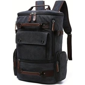 Resim Pazly Vintage Kanvas Ordusu Yeşil Sırt Çantası - Laptop Bölmesiyle Dayanıklı, Büyük Kapasiteli, Outdoor Uygun Siyah 