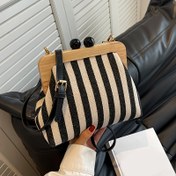 Resim Kadınlar İçin Şık Siyah Beyaz Çizgili Ayarlanabilir Askılı ve Kilitli Crossbody Çanta - İş, Günlük Kullanım, Randevu ve Alışveriş için Çok Amaçlı Kumaş Çanta, Trendy El Çantası, Dayanıklı Yapı, Hafif Tasarım, Ofis Aksesuarı 