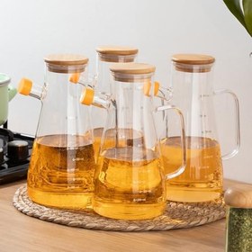 Resim Porsima 401275 4'lü Alisa Bambu Kapaklı Borosilikat Ölçekli Cam Yağlık Silikon Tabanlı Yağdanlık 800 Ml 