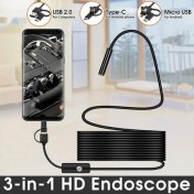 Resim XMARKETTR Endoskop 3 In 1 Yılan Kamera USB Micro USB Type-C 5m Sert Kablo 