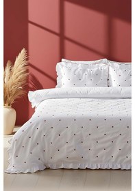 Resim Rivaistanbul Luva Kırmızı Kalp Çift Kişilik Nakışlı %100 Pamuklu Nevresim Takımı & Çeyiz Seti 