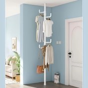 Resim Ayakta Duran Elbise Askısı, 43 ila 3.1 metre Ayarlanabilir Gerilim Çubuğu Elbise Askısı, 4 Kancalı, Giysiler, Ceketler, Şapkalar, Atkılar Asmak İçin Uygun, Oturma Odası, Balkon, Mutfak İçin Uygun, Siyah 