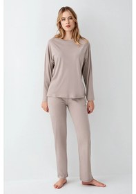 Resim 3407-s Kadın Uzun Kol Pijama Takım Vizon 