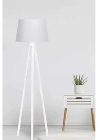 Resim 3 Ayaklı Lambader Ahşap Lamba Konik Kumaş Başlık Beyaz Ly593 