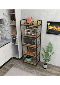 Resim Metallica Concept Başak Siyah 5 Katlı Çok Amaçlı Raf Düzenleyici Mikrodalga Kavanoz Rafı Mutfak Rafı 