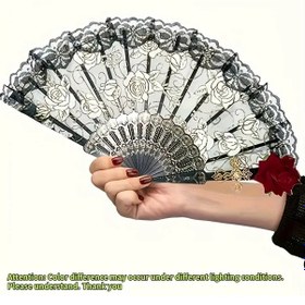 Resim Hightower Siyah Vintage Flamenko Gül Dantel Katlanır Fan Stil 2 - Düğün Parti 