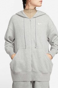 Resim W NSW PHNX FLC FZ OS HOOD Gri Kadın Fermuarlı Sweatshirt 
