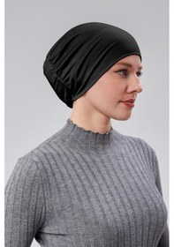 Resim Sonbaharmoda Kadın Tesettür Hazır Pratik Geçmeli Bone Lastikli Kaymaz Siyah 