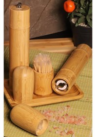 Resim Madras Standlı Tuzluk Biberlik Öğütücü Değirmen Seti Büyük 6 Parça 