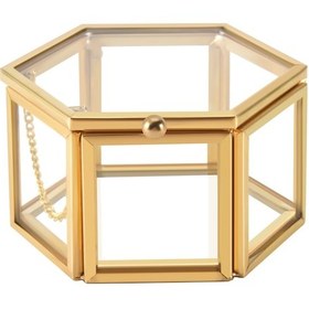 Resim Cam Vintage Mücevher Kutusu Altın Geometrik Mücevher Sergileme Küçük 