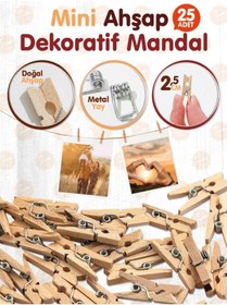 Resim t tuğset etiket Küçük Ahşap Mini Mandal Not Tutucu Mandal 25 Adet -t373 