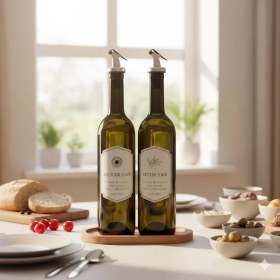 Resim Hepta Collection Orret Home Ahşap Stantlı 2’li 750 ml Zeytinyağı ve Sıvı Yağ Şişesi Seti – Sızdırmaz, Damlatmaz Yağda 