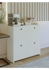 Resim 4 Kapak 4 Raflı Kahve Köşesi Çok Amaçlı Kahve Dolabı Beyaz Beyaz 