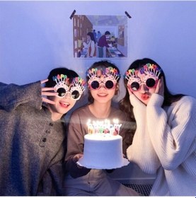 Resim Happy Birthday Yazılı Pembe Fuşya Parti Gözlüğü Standart 
