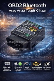 Resim CNGZSHOP Hhobd OBD2 V2.1 Bluetooth Araç Arıza Tespit Cihazı | iPhone & Android Uyumlu, Kablosuz OBD Tarayıcı 