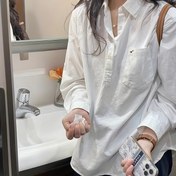 Resim 1 Adet Kadınlar İçin Fransız Esintili Beyaz Gömlek - Geniş Kesim Uzun Kollu Düğmeli Yaka Bluz, Yaz ve Geçiş Mevsimleri için Düz Renk Üst, Günlük ve Resmi Kullanıma Uygun 