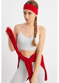 Resim Kadın %100 Pamuklu Penye, Kaymaz, Terletmez, Ultra Hafif, Spor Saç Bandı Bandana - Tek Ebat / Kırmızı Kırmızı 