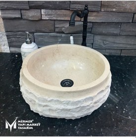 Resim Traverten Dışı Yatay Patlatma Silindir Lavabo 